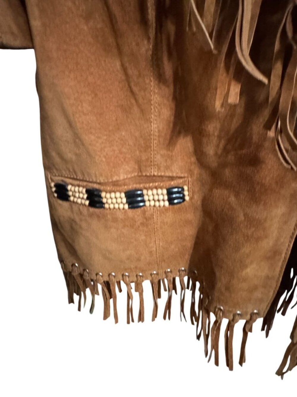 Cripple Creek Womens Western Suede Fringe Jacket Beaded Trim Brown XL 23" Vintag - Picture 6 of 14
